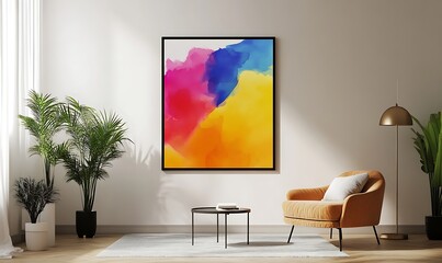 Abstract Colorful Watercolor Painting in Modern Living Room