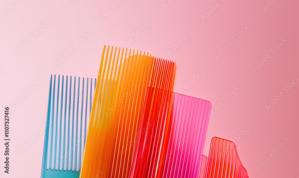 Poster vibrant abstract design featuring colorful striped patterns against a gradient pink background for m