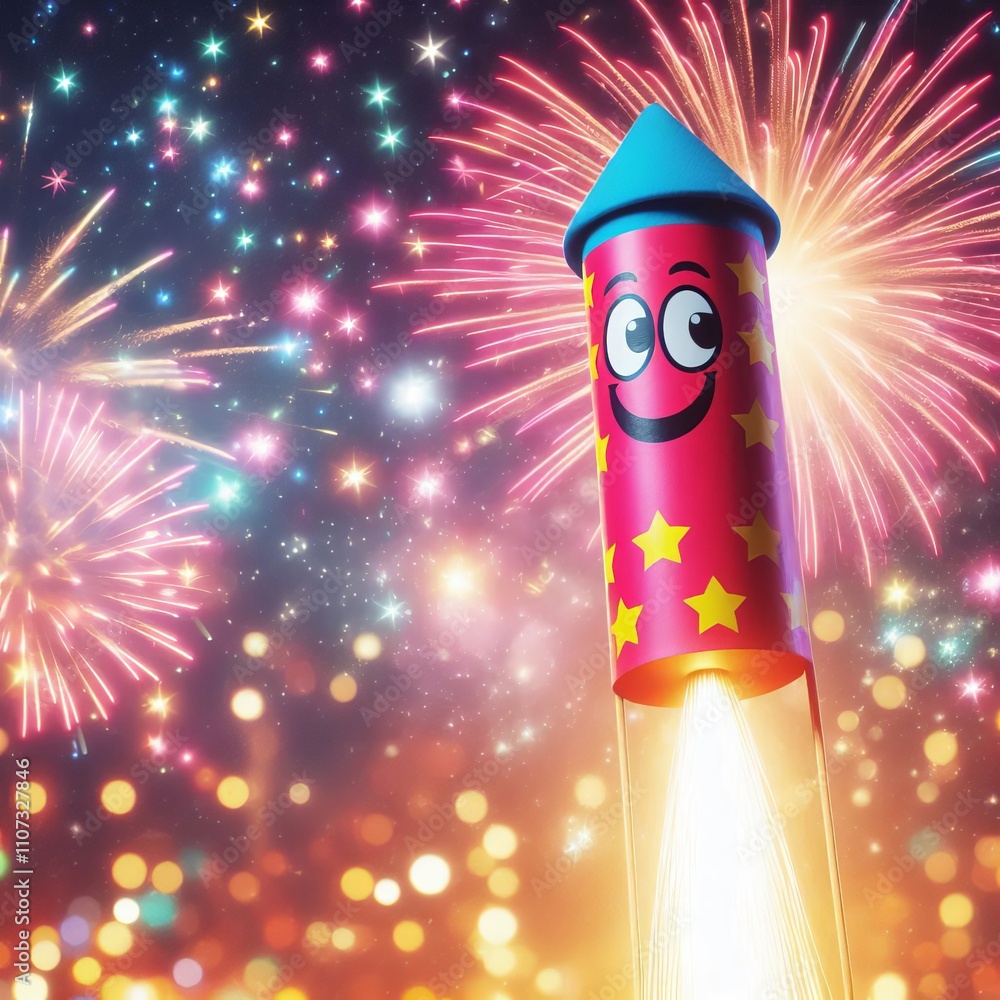 Aufkleber firework rocket smiling a firework rocket with a face shooting u