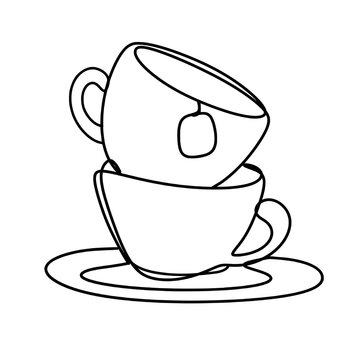 recommend clip art: Stacked coffee cups one line art drawing 