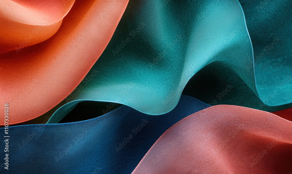 Poster explore the graceful dance of textiles: vibrant colors and undulating patterns in elegant fabric com