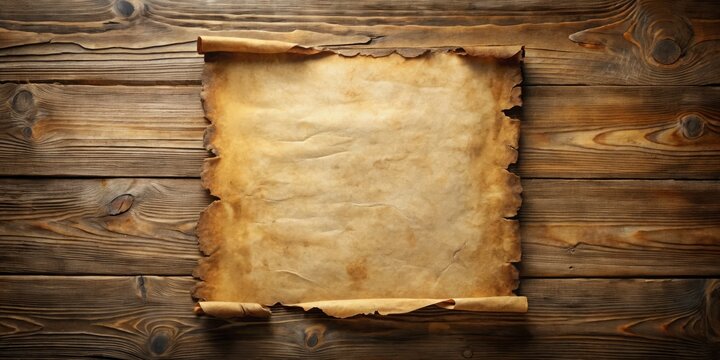 Old Parchment on Aged Wood Surface, Ideal for Historical References, Document Templates, or Vintage Designs, Perfect for Backgrounds and Invitations, Evokes Nostalgia and Timelessness