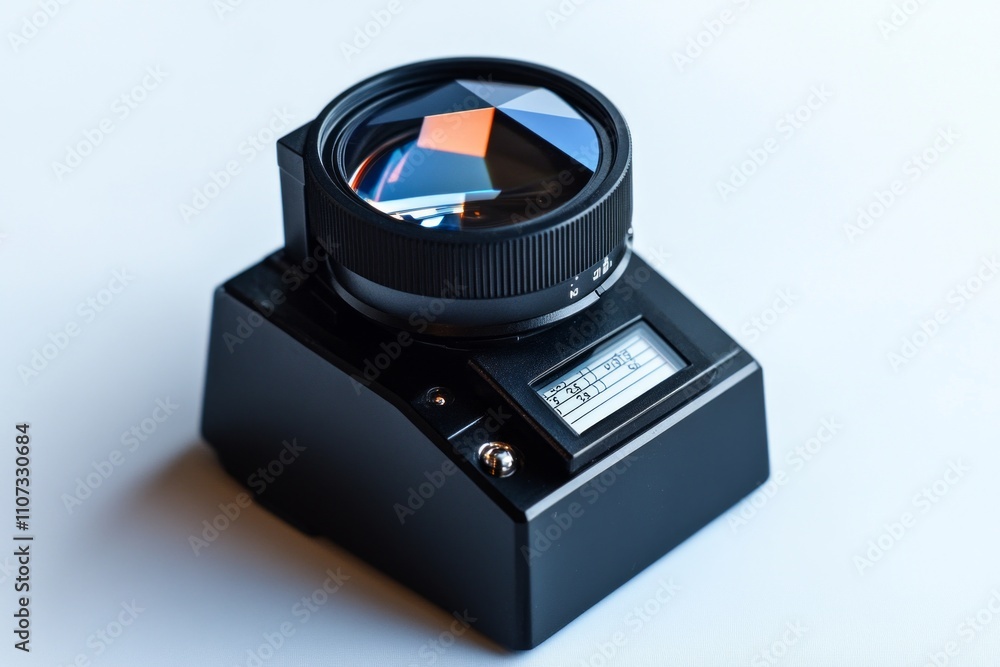 Wall mural a sleek black device with an intricate lens design capturing colors. this unique object blends art a