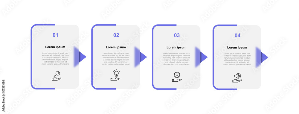 Fototapete Design template vector infographic with 4 step model square and glassmorp concept suitable for workflow, presentation and business information 