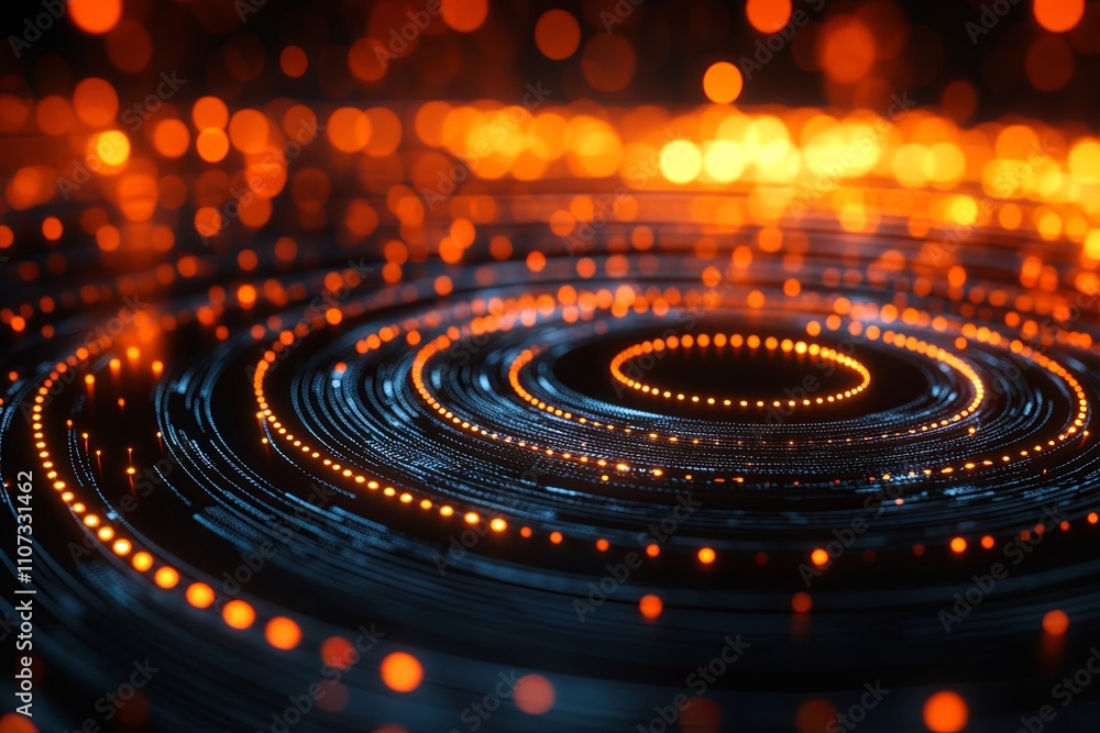 Poster abstract swirling patterns illuminated by orange lights create a mesmerizing visual experience in a 