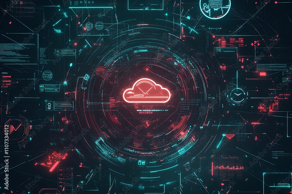 Poster futuristic digital representation of cloud computing technology with data visualizations and analyti