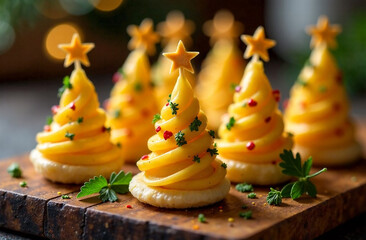 Christmas mini tartlets with pineapples and cranberries, selective focus