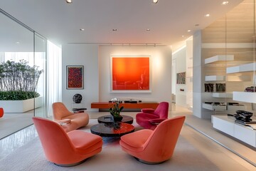 Modern living room with armchairs and minima, Generative AI