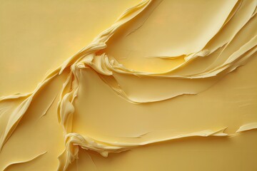 Creamy yellow butter swirled in a smooth texture on a surface during food preparation