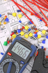 A digital multimeter for measuring the parameters of electrical circuits. Close-up. Soft focus.