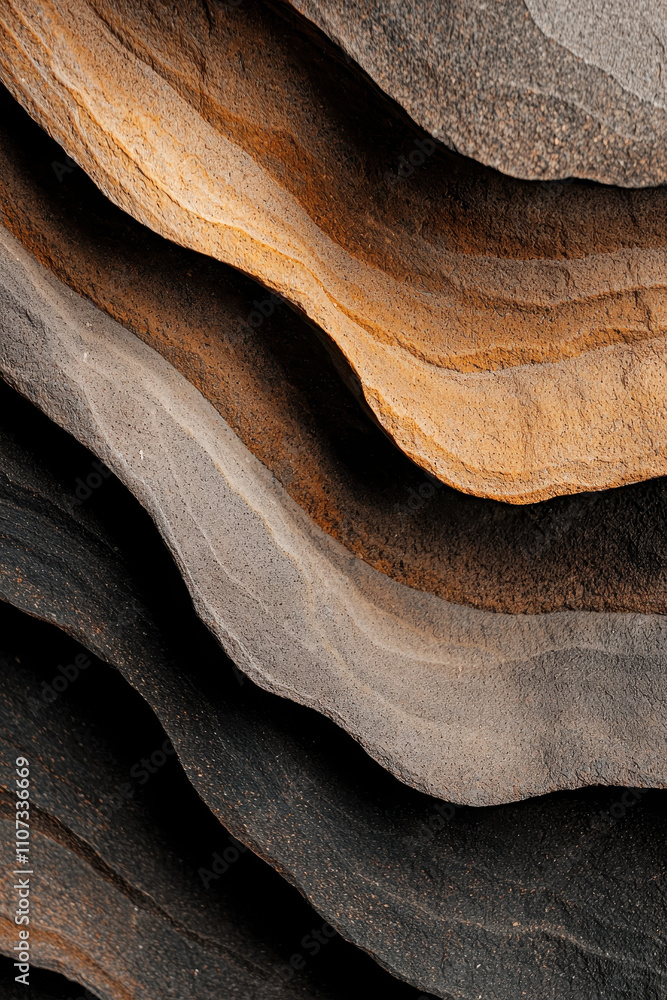 Poster exploring the intricate textures and patterns of layered sedimentary rocks in nature's geological fo
