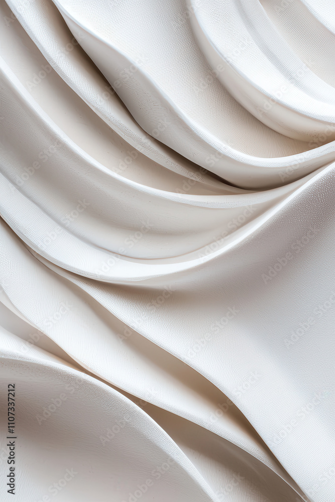 Poster elegant abstract fabric texture: smooth white waves and folds creating artistic minimalistic pattern