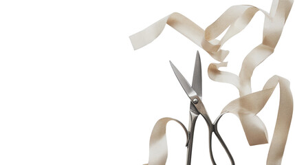 Scissors cutting a ribbon on transparent background for easy editing