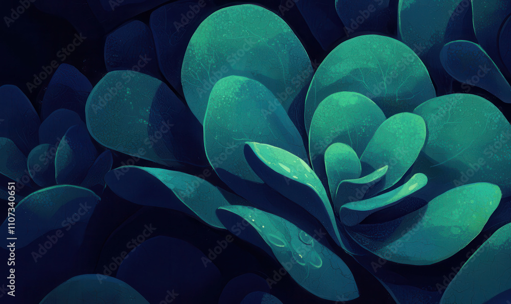 Aufkleber vivid botanical abstract: a captivating view of succulent leaves in lush green tones with intricate 