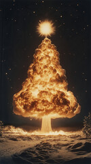 photo of a nuclear mushroom cloud in the shape of a christmas tree