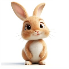 Obraz premium Charming 3D Rabbit, Cheerful Rabbit on White Background