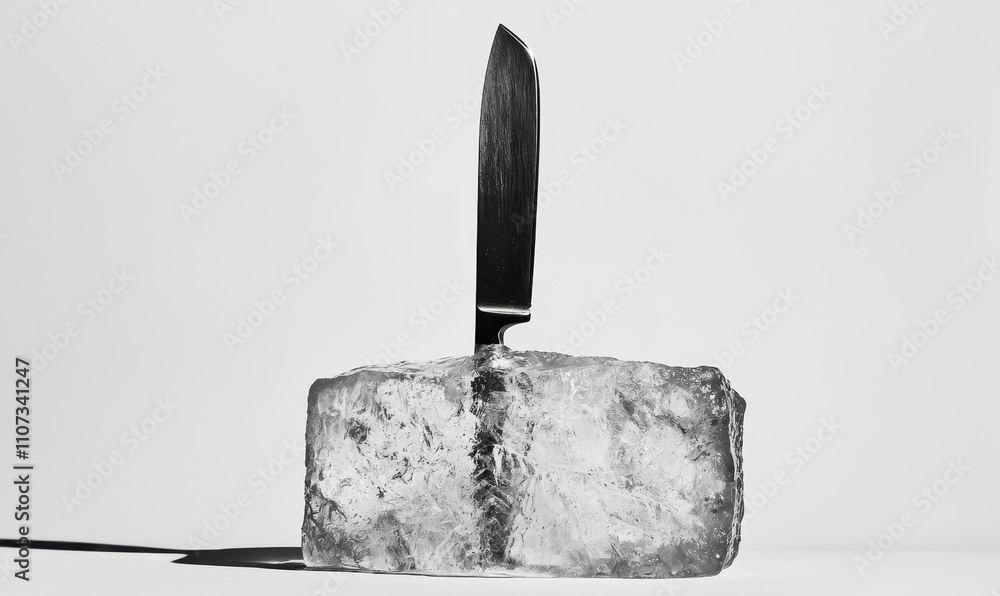 Aufkleber surreal minimalist composition of knife in ice block capturing states of mind through contrasting el