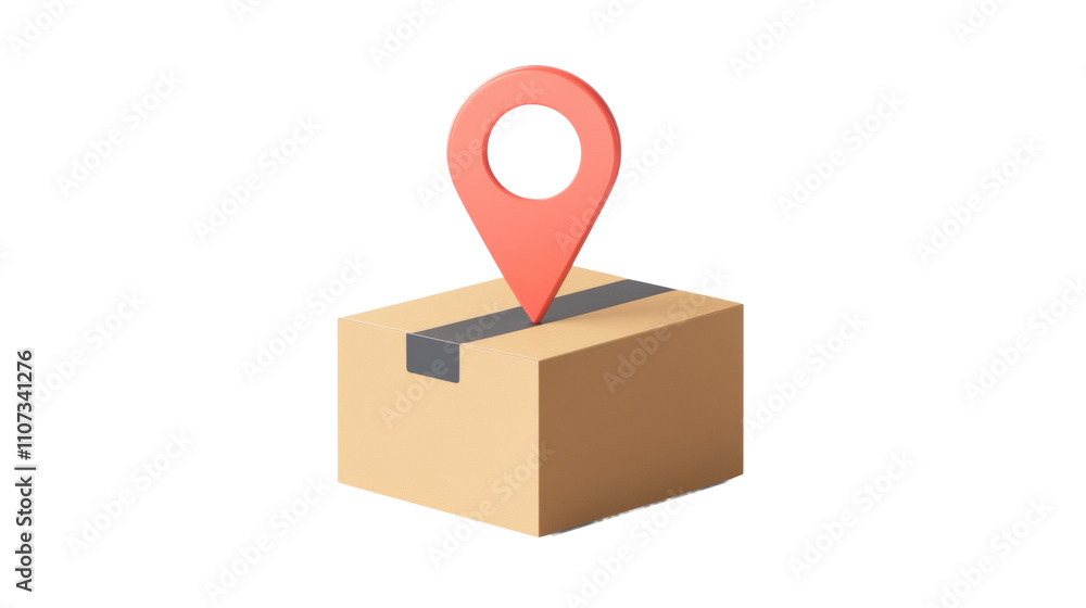 Poster cardboard box with location pin pointing transparent background delivery concept