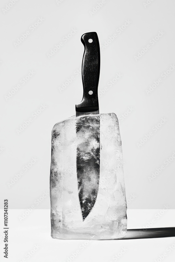 Aufkleber minimalist black knife encased in ice: exploring the intersection of sharpness and chill in modern a