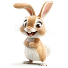 Fototapeta premium Charming 3D Rabbit, Lively Cartoon Rabbit on White Background