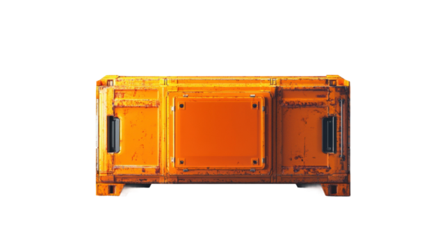 Orange futuristic sci-fi container with transparent background