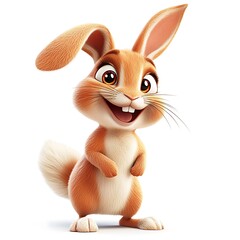 Fototapeta premium Charming 3D Rabbit, Happy Cartoon Rabbit Isolated on White Background