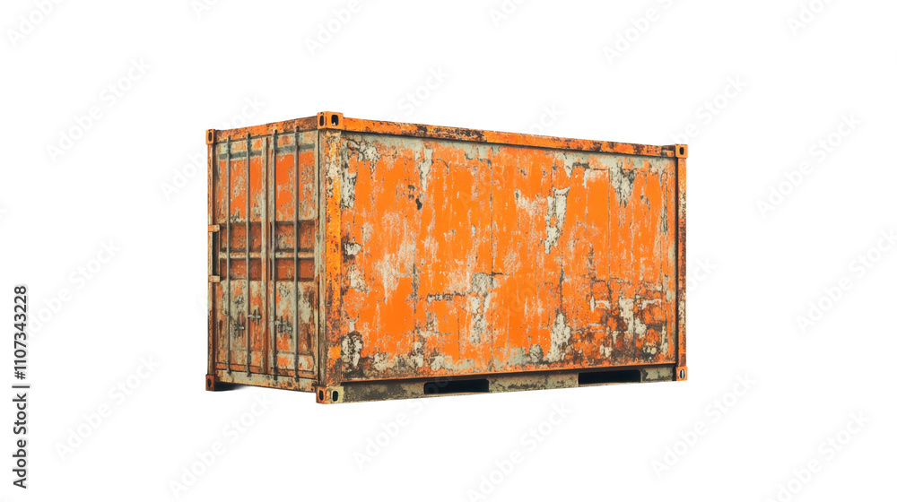 Poster rusty orange shipping container on transparent background