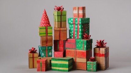 festive gift box stack isolated on white background