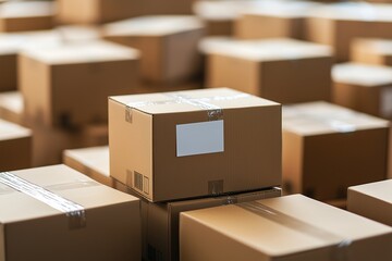 Cardboard boxes in warehouse with soft focus background
