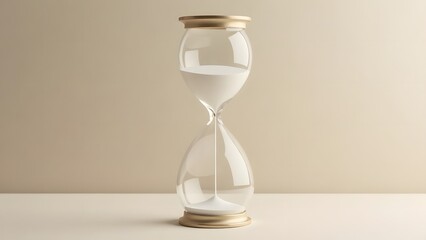 Glass hourglass in minimalist beige grey background