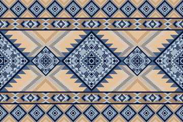 Blue navy and brown geomatric seamless, Tribal, Native American, Navajo, Aztec, pattern design for textile such as carpet, curtains, wraps, blanket, decoration such as wallpaper, illustrations.