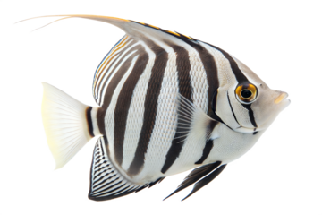 Zebra Angelfish (Pterophyllum scalare) - Freshwater Fish. Isolated. Transparent background