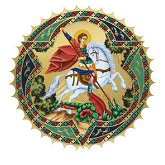 Fototapeta premium Saint George. Religious decorative sun- dome. Illustration in Byzantine style isolated