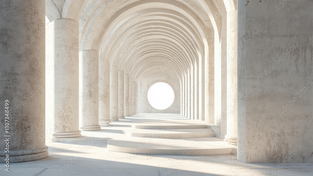 Aufkleber white portal in a circular spiral structure with roman-style arches and columns