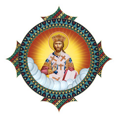 Obraz premium Jesus Christ the greatest Bishop. Religious decorative dome. Christian illustration in Byzantine style isolated on white background