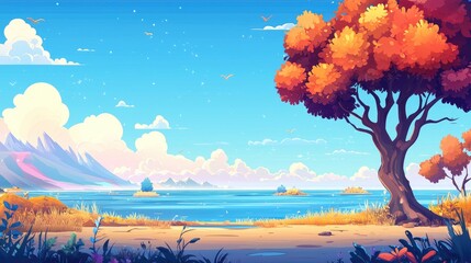 A Large Tree Stands Tall Near a Tranquil Seaside Landscape