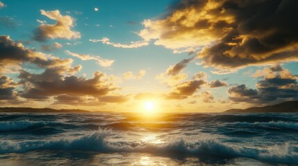 Obraz premium Dramatic sunset over turbulent ocean.