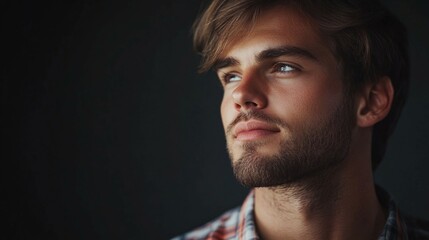 Obraz premium Close-up profile portrait of visionary young business man in casual clothing