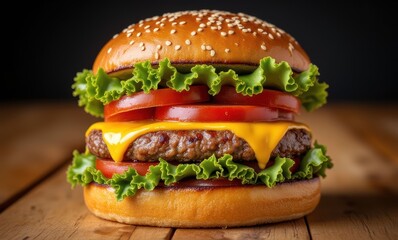 Delicious cheeseburger with fresh ingredients