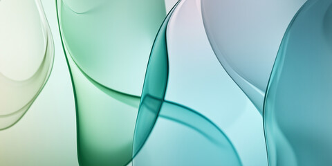 Abstract blue and green color curved wave shape glass background. Transparent modern texture, holographic wave in motion, gradient design for technology advertisement