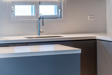 interior of the modern kitchen in the apartment