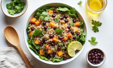 Colorful quinoa salad with vegetables and herbs