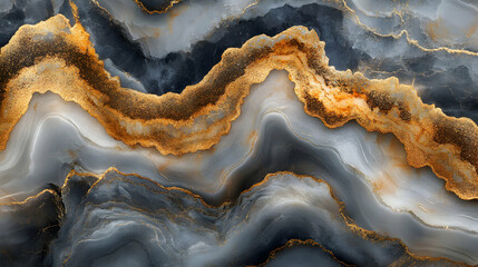 Fototapeta premium Abstract Gold and Gray Marble Texture, Elegant Swirling Waves Background Design for Luxury Projects