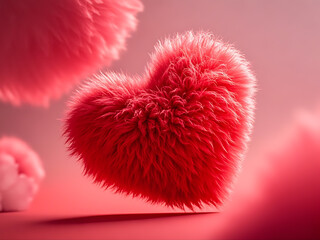 floating fluffy red heart with soft light

