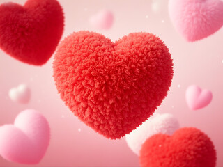 floating fluffy red heart with soft light

