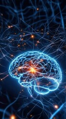 A detailed illustration of the brain neural network shows intricate neuron connections and structures, symbolizing neurology, pediatric neurologist work, ocd, and schizophrenia