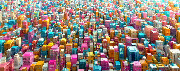 Fototapeta premium Vibrant Cityscape, A Colorful Abstract Illustration of a Metropolis, Buildings Rise in a Kaleidoscope of Hues, Creating a Joyful and Energetic Urban Scene