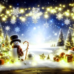 Naklejka premium christmas card with snowman and lights