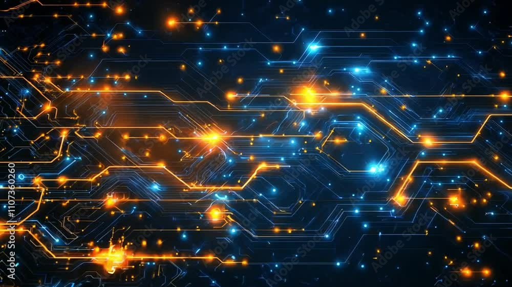 Wall mural abstract digital network with glowing lines and hexagons