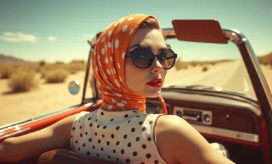 Fototapete Stylish woman in vintage car © Alex